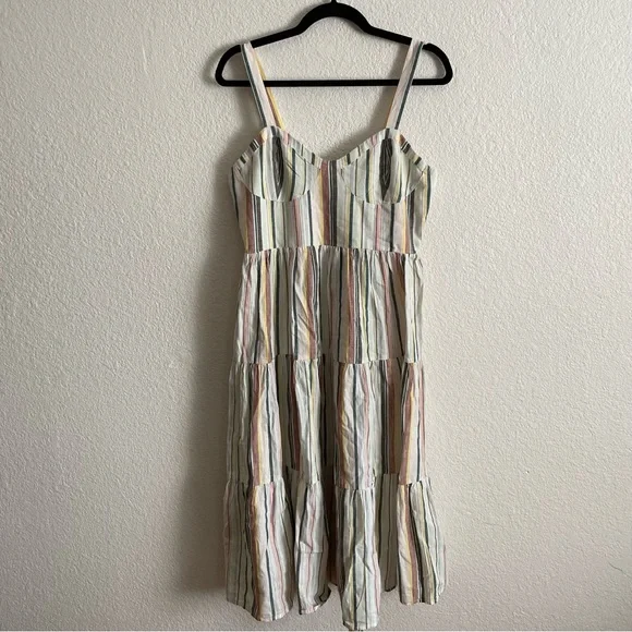 NWT Lucky Brand Women's Striped Corset Maxi Stripes Cotton Linen Dress Size M - Picture 5 of 12